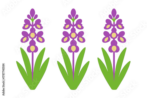 Stylized purple orchid flowers with green leaves repeating pattern