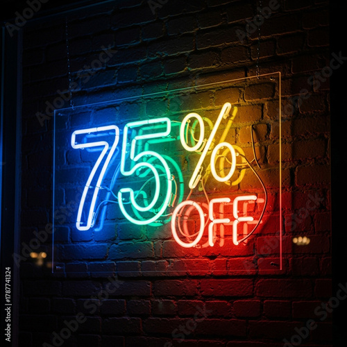 Grab incredible savings with this vibrant 75% off neon sign, illuminating your storefront with irresistible deals and attracting eager shoppers.