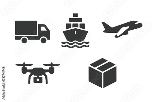 Set of global shipping and delivery transportation mode icons