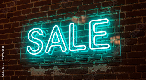 Dynamic neon 'SALE' sign glows vibrantly against a rustic brick wall, creating an irresistible call to action for shoppers seeking amazing deals and discounts