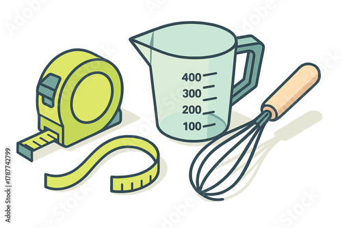 Set of essential kitchen and construction measuring implements