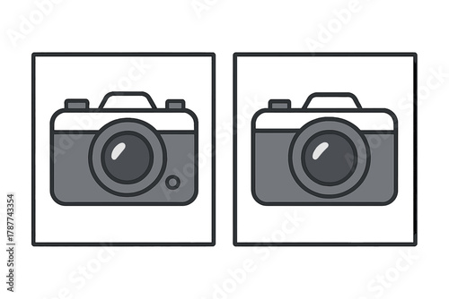 Two simple monochrome camera icons displayed side by side