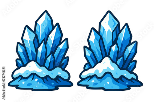 Glowing blue ice crystal cluster on snowy base for game interface