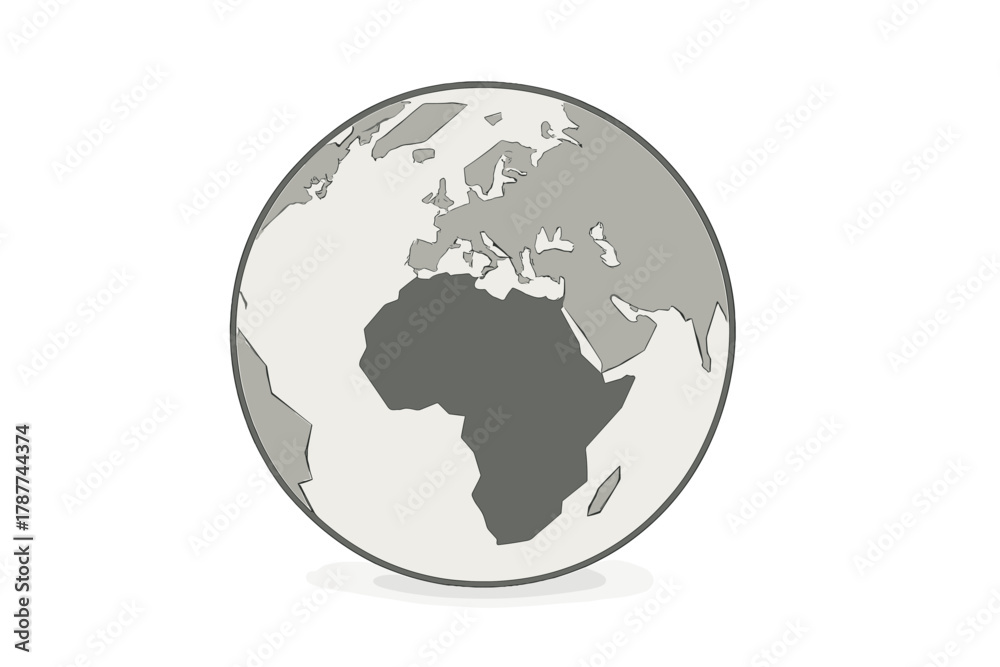 Naklejka premium Monochrome globe icon highlighting Africa and Europe continents