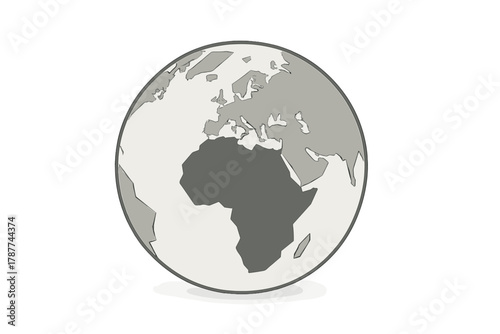 Monochrome globe icon highlighting Africa and Europe continents
