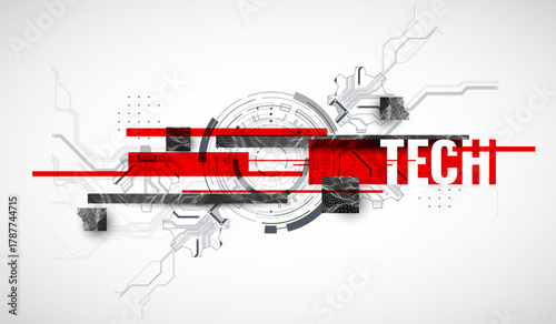Stylized view of gears integrated with microcircuits. Concept of combining mechanics and electronics.