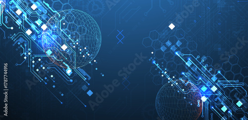 Abstract circuit board background with sphere. Hi-tech digital technology concept. Vector.