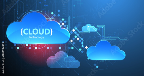 Cloud storage technology. Integrated digital web concept background.