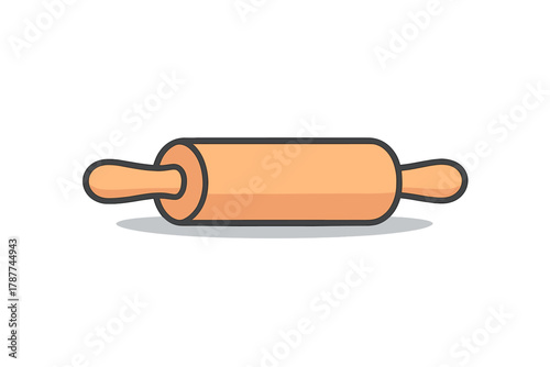 Simple wooden rolling pin kitchen utensil icon with shadow effect