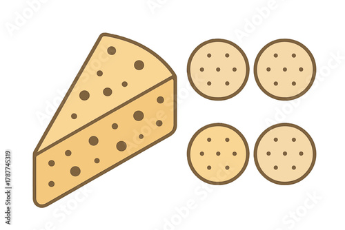 Wedge of Swiss cheese and round crackers snack icons