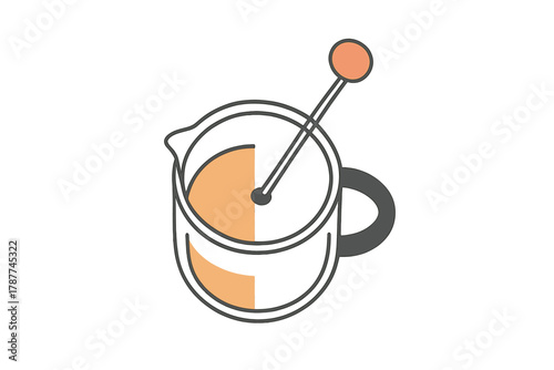 Minimalist coffee plunger pot icon with internal stirring rod