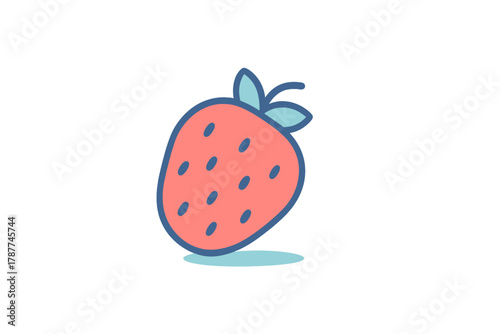 Stylized strawberry icon with blue outline and seeds