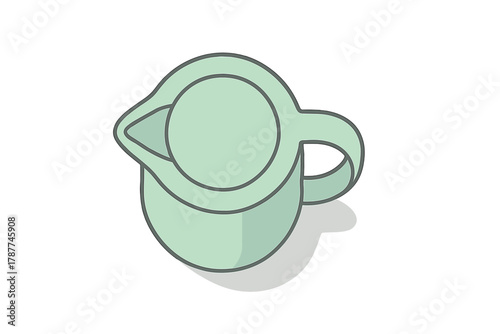 Simple light green pitcher with handle and spout isolated on white background