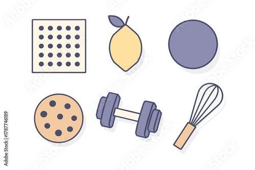 Collection of icons for diet, fitness, and cooking concepts
