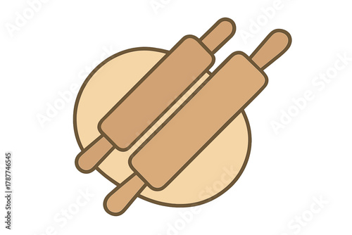 Two wooden rolling pins resting on flattened circular dough
