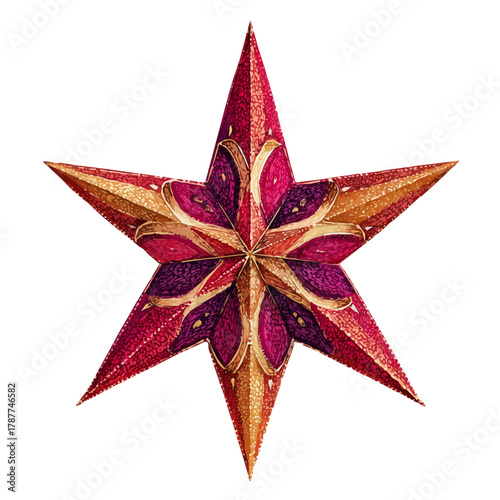 An Icon illustration, vibrant Christmas star topper isolated on a white background, vector, simple flat 2D icon, minimalist design, EPS, simple illustration	