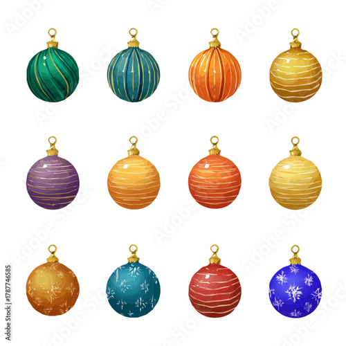 An Icon illustration, Christmas tree baubles isolated on a white background, vector, simple flat 2D icon, minimalist design, EPS format simple illustration	