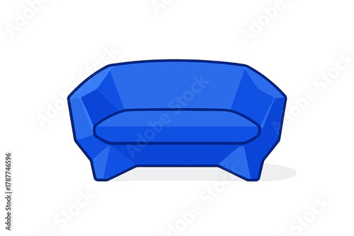 Stylized blue geometric sofa icon with faceted design