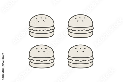 Set of four simple hamburger icons with sesame seeds on top bun