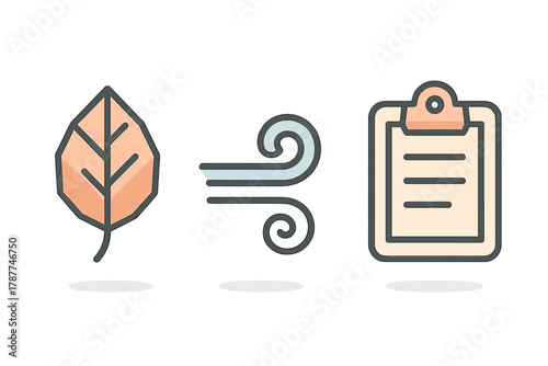 Leaf wind and clipboard icon sequence for environmental report