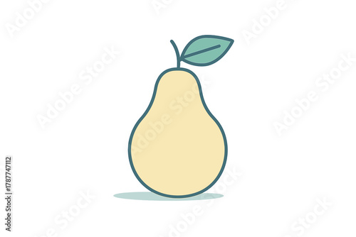 Simple outline style ripe yellow pear fruit with leaf icon
