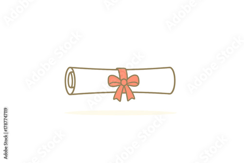 Rolled diploma certificate tied with decorative ribbon bow
