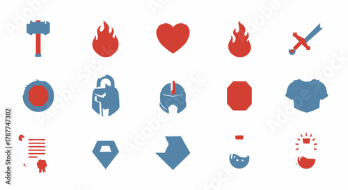 Fantasy Game Icons Set Medieval Weaponry, Vitality, Armor, Treasure, & Adventure