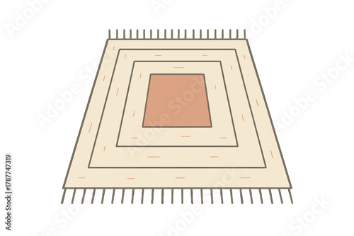 Layered geometric area rug with fringe detail in neutral colors