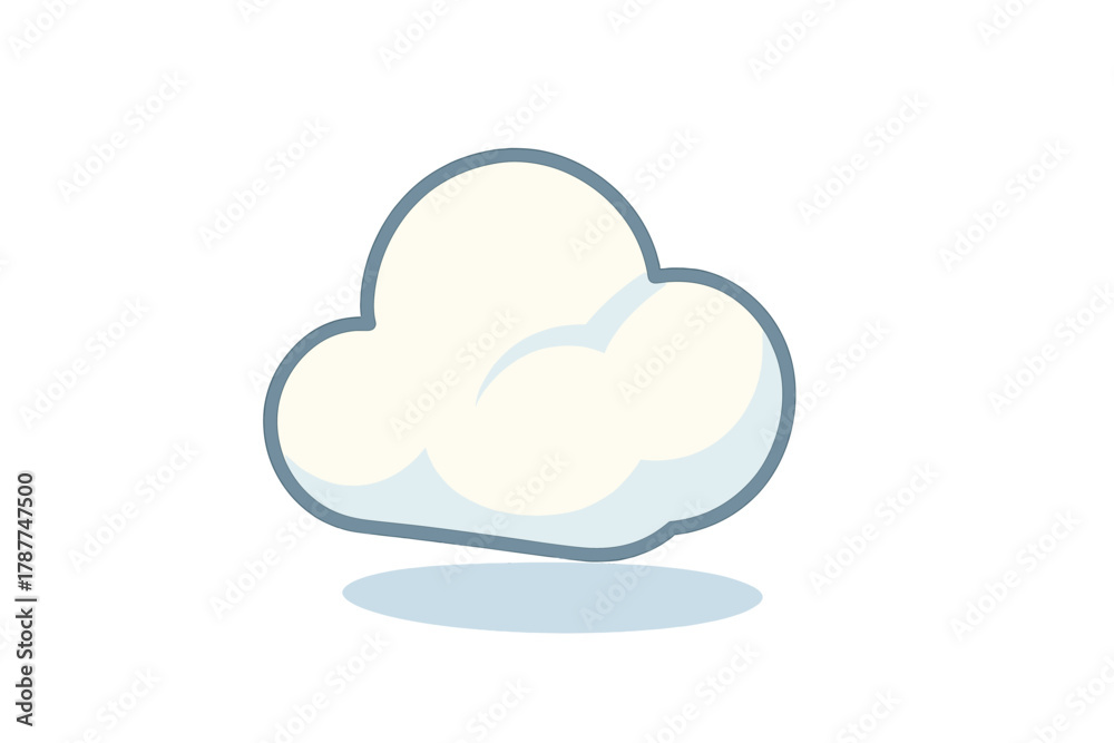 Obraz premium Simple white cloud icon with soft blue shadow effect