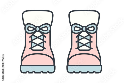 Pink lace-up hiking boots with light blue accents and thick soles