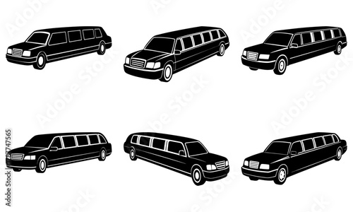 Luxury transportation icon set, elegant limousine fleet for upscale events, sleek executive car collection, chauffeur service, premium travel options