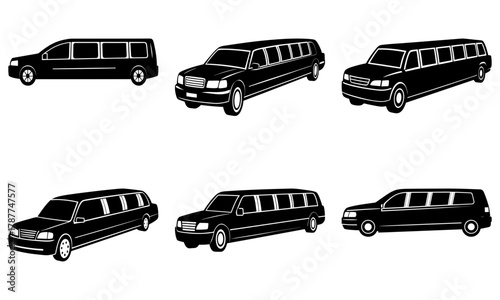 Luxury limousines fleet ready for hire, ideal for wedding events, corporate transport, and exclusive city tours. Professional vector design for upscale services