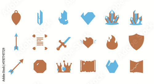 Set of Game Design Elements Icons of Magic and Adventure Gear for RPG Creation