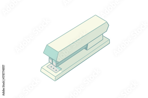 Isometric stapler tool rendered in soft pastel colors