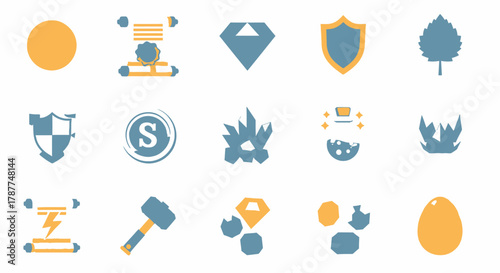 Collection of flat design icons representing various concepts like protection, nature, and finance elements