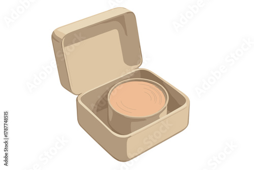 Open beige container with round can of preserved food inside