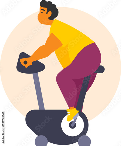 Overweight Man Exercising on Stationary Bike for Weight Loss
