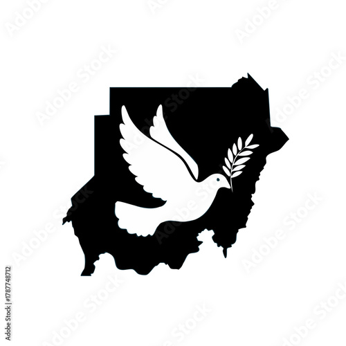 Peace dove on Sudan map glyph icon