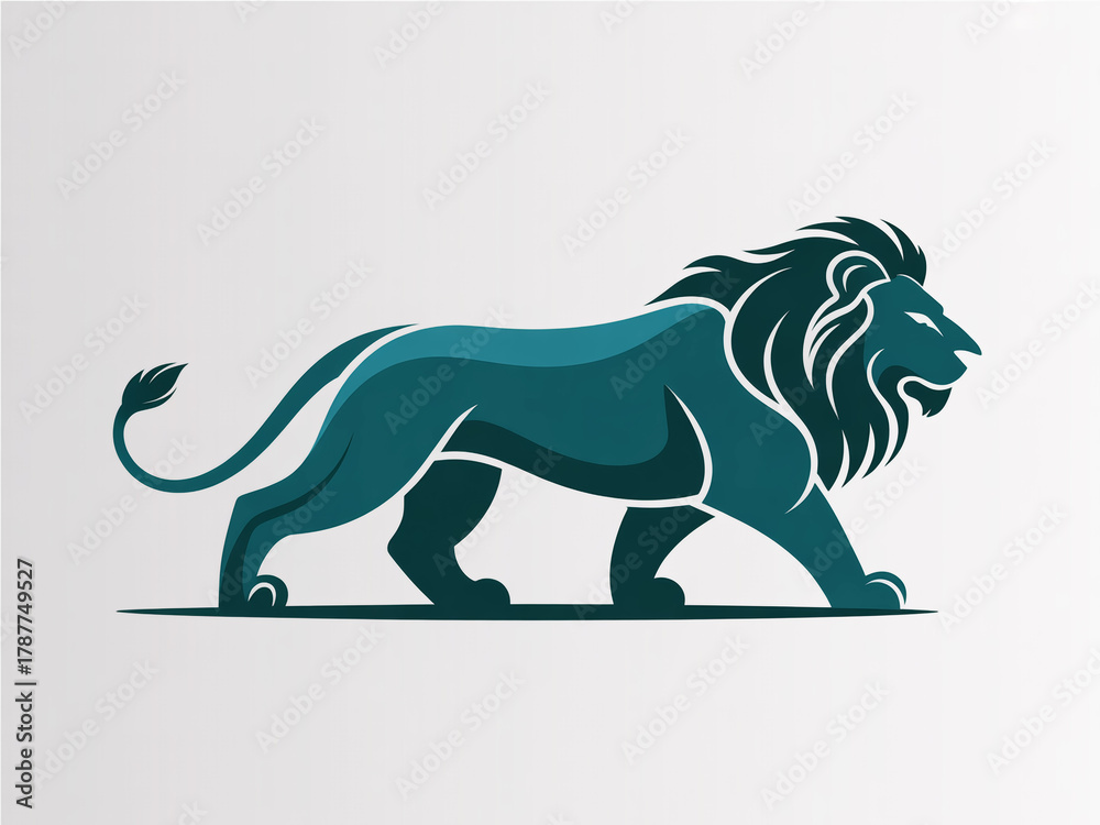 Obraz premium A minimalist vector illustration of a lion in a walking pose against a light gray background.