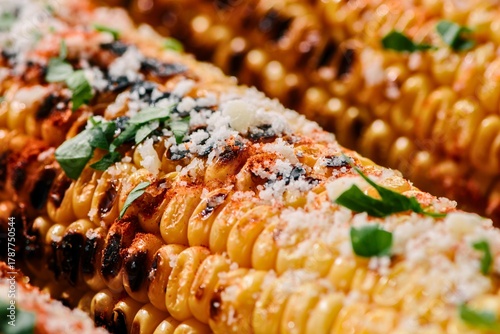 Billede på lærred Delicious grilled corn on the cob with herbs and spices