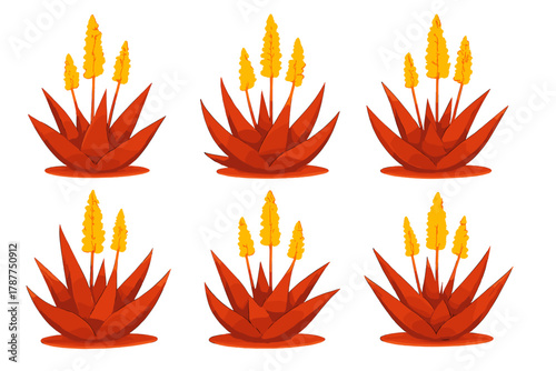 Red Aloe Plant with Yellow Torch Flowers Seamless Repeating Pattern