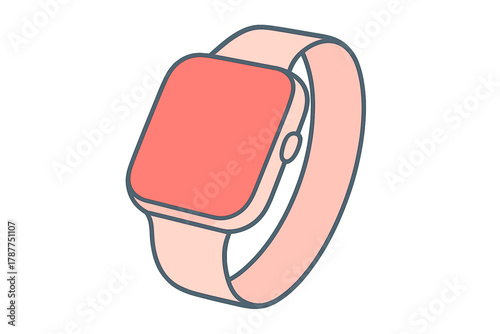 Modern smartwatch with pink band and coral screen isolated on white