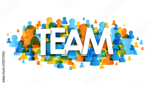 TEAM vector typography banner with user profile symbols 