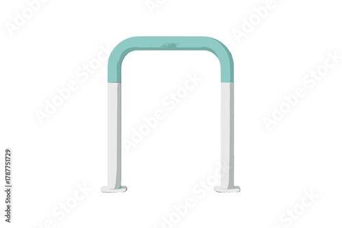 Modern U-shaped metal bicycle rack with teal and white finish