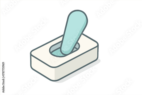 Isometric icon of moist towelette dispensing from soft rectangular pack