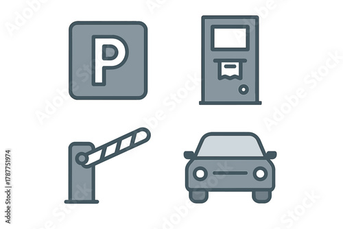 Set of icons for parking lot entry and exit control systems