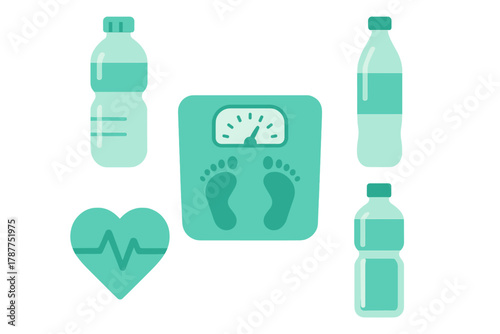 Weight loss and hydration icons for health and fitness monitoring