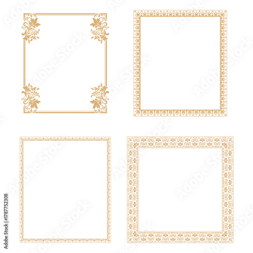 Set of decorative frames Elegant vector element for design in Eastern style, place for text. Floral golden and white borders. Lace illustration for invitations and greeting cards