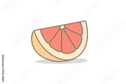 Simple graphic slice of pink grapefruit citrus fruit segment
