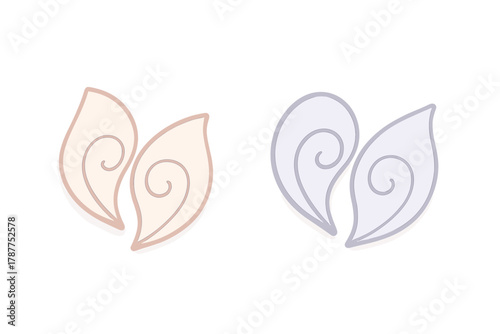 Stylized pointed elf ears with delicate swirl details in peach and purple